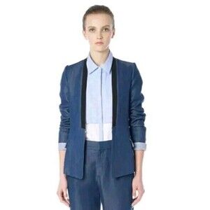 Aijek Women's 2 Blue Jean Collarless Blazer 100% Tencel Cuffed Quarter Sleeves